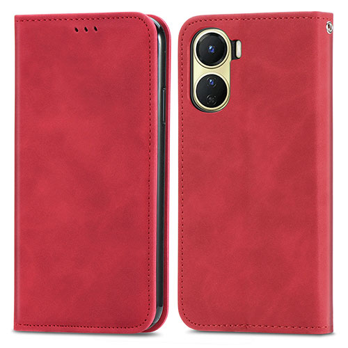 Leather Case Stands Flip Cover Holder S04D for Vivo Y16 Red