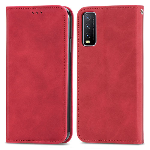Leather Case Stands Flip Cover Holder S04D for Vivo Y20 Red