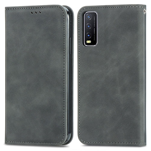 Leather Case Stands Flip Cover Holder S04D for Vivo Y20s Gray