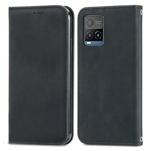 Leather Case Stands Flip Cover Holder S04D for Vivo Y21a Black