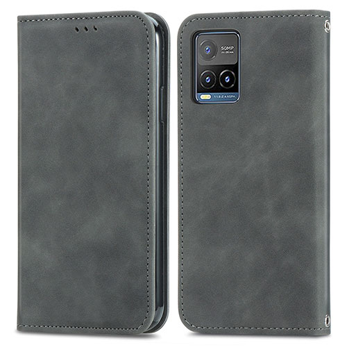 Leather Case Stands Flip Cover Holder S04D for Vivo Y21a Gray