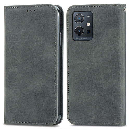 Leather Case Stands Flip Cover Holder S04D for Vivo Y30 5G Gray