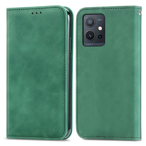 Leather Case Stands Flip Cover Holder S04D for Vivo Y30 5G Green