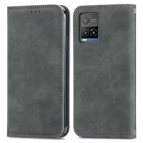 Leather Case Stands Flip Cover Holder S04D for Vivo Y33T Gray