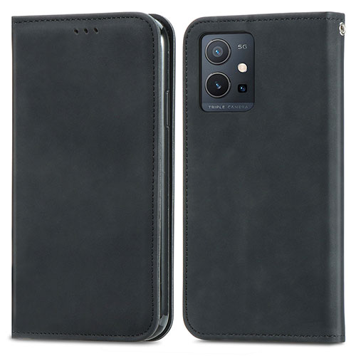 Leather Case Stands Flip Cover Holder S04D for Vivo Y55s 5G Black