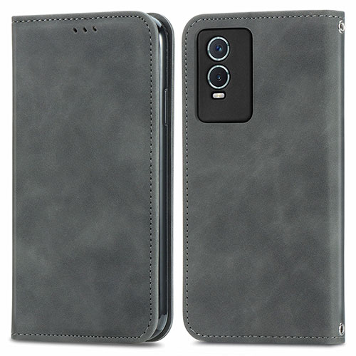 Leather Case Stands Flip Cover Holder S04D for Vivo Y74s 5G Gray