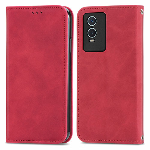 Leather Case Stands Flip Cover Holder S04D for Vivo Y74s 5G Red