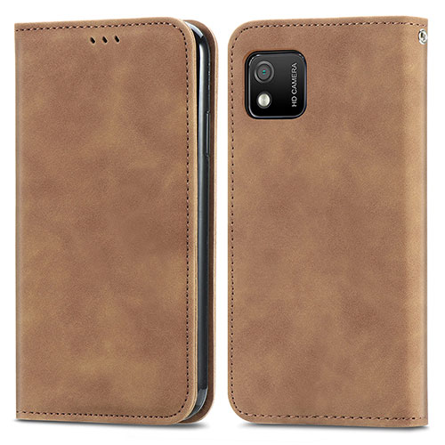 Leather Case Stands Flip Cover Holder S04D for Wiko Y52 Brown