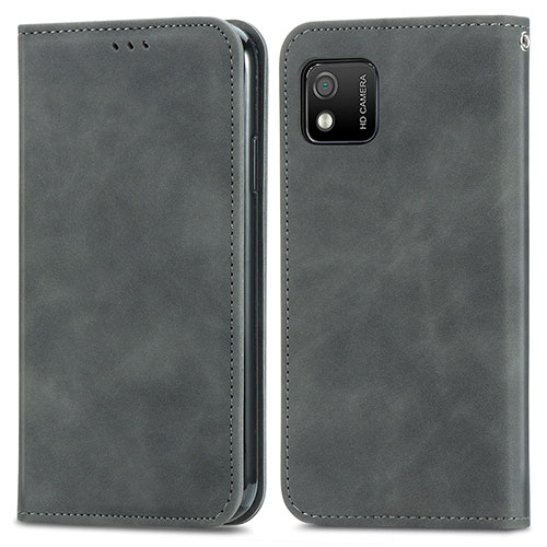 Leather Case Stands Flip Cover Holder S04D for Wiko Y52 Gray