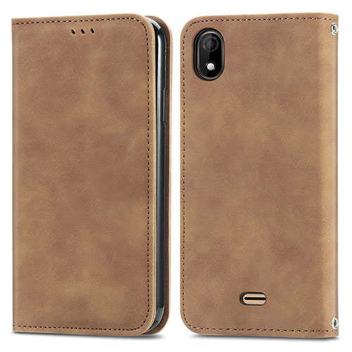 Leather Case Stands Flip Cover Holder S04D for Wiko Y61 Brown