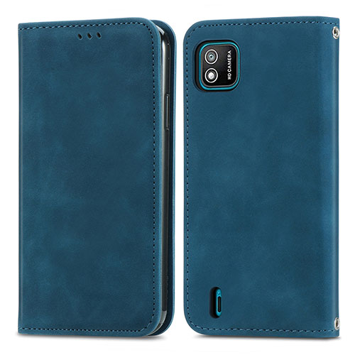 Leather Case Stands Flip Cover Holder S04D for Wiko Y62 Blue