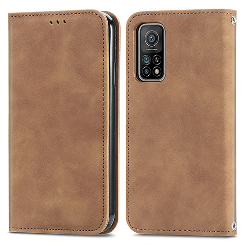 Leather Case Stands Flip Cover Holder S04D for Xiaomi Mi 10T 5G Brown