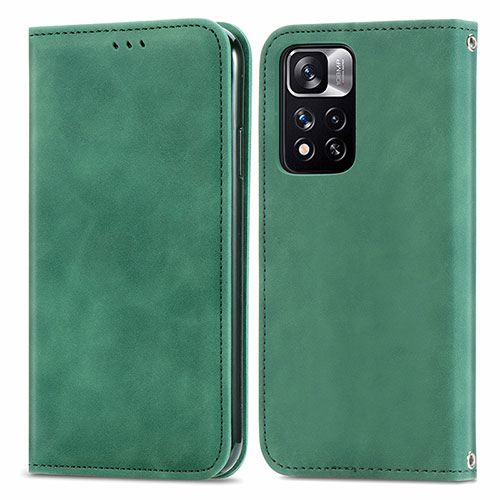 Leather Case Stands Flip Cover Holder S04D for Xiaomi Mi 11i 5G (2022) Green