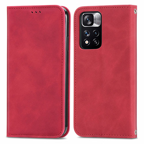 Leather Case Stands Flip Cover Holder S04D for Xiaomi Mi 11i 5G (2022) Red