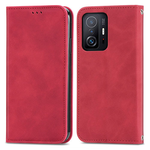 Leather Case Stands Flip Cover Holder S04D for Xiaomi Mi 11T 5G Red