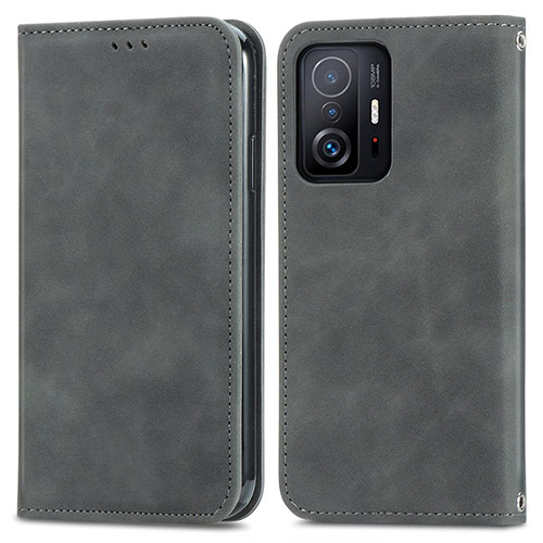 Leather Case Stands Flip Cover Holder S04D for Xiaomi Mi 11T Pro 5G Gray