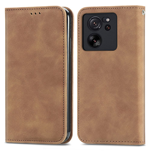 Leather Case Stands Flip Cover Holder S04D for Xiaomi Mi 13T Pro 5G Brown