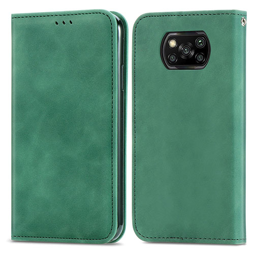 Leather Case Stands Flip Cover Holder S04D for Xiaomi Poco X3 NFC Green