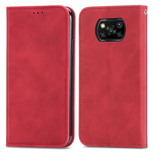 Leather Case Stands Flip Cover Holder S04D for Xiaomi Poco X3 Pro Red