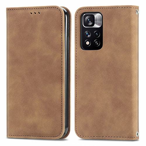 Leather Case Stands Flip Cover Holder S04D for Xiaomi Poco X4 NFC Brown