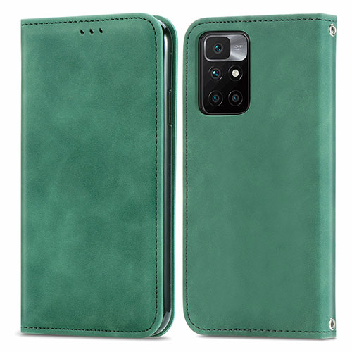 Leather Case Stands Flip Cover Holder S04D for Xiaomi Redmi 10 (2022) Green