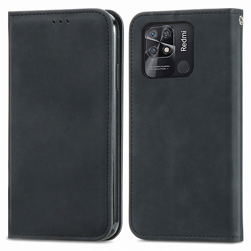Leather Case Stands Flip Cover Holder S04D for Xiaomi Redmi 10 India Black