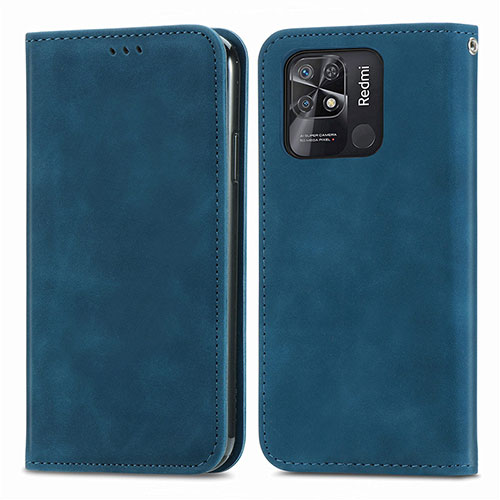 Leather Case Stands Flip Cover Holder S04D for Xiaomi Redmi 10 India Blue