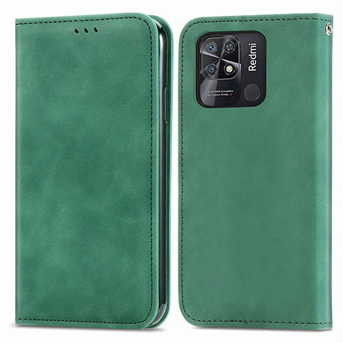 Leather Case Stands Flip Cover Holder S04D for Xiaomi Redmi 10 India Green