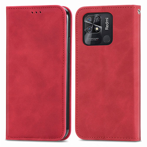 Leather Case Stands Flip Cover Holder S04D for Xiaomi Redmi 10 India Red