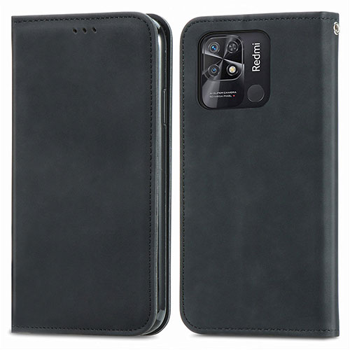 Leather Case Stands Flip Cover Holder S04D for Xiaomi Redmi 10C 4G Black