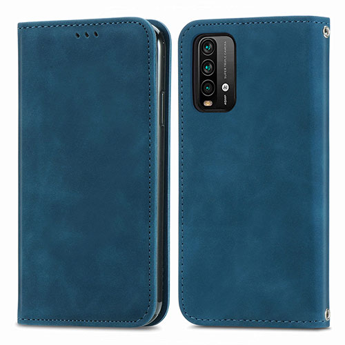 Leather Case Stands Flip Cover Holder S04D for Xiaomi Redmi 9 Power Blue