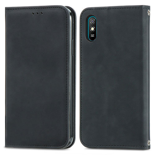 Leather Case Stands Flip Cover Holder S04D for Xiaomi Redmi 9A Black