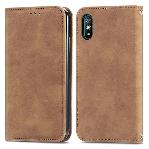 Leather Case Stands Flip Cover Holder S04D for Xiaomi Redmi 9AT Brown