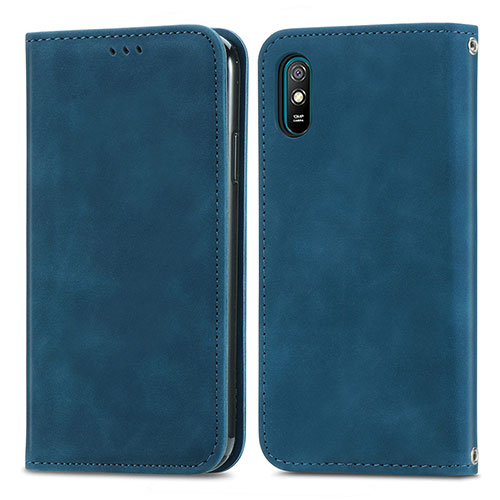 Leather Case Stands Flip Cover Holder S04D for Xiaomi Redmi 9i Blue