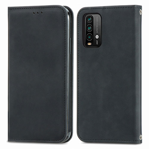 Leather Case Stands Flip Cover Holder S04D for Xiaomi Redmi 9T 4G Black