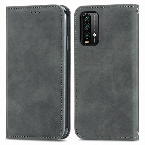 Leather Case Stands Flip Cover Holder S04D for Xiaomi Redmi 9T 4G Gray