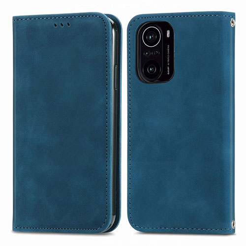 Leather Case Stands Flip Cover Holder S04D for Xiaomi Redmi K40 5G Blue