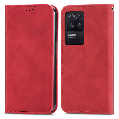 Leather Case Stands Flip Cover Holder S04D for Xiaomi Redmi K40S 5G Red