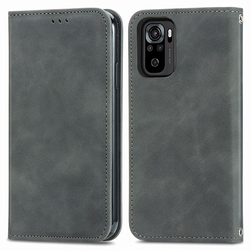 Leather Case Stands Flip Cover Holder S04D for Xiaomi Redmi Note 10 4G Gray