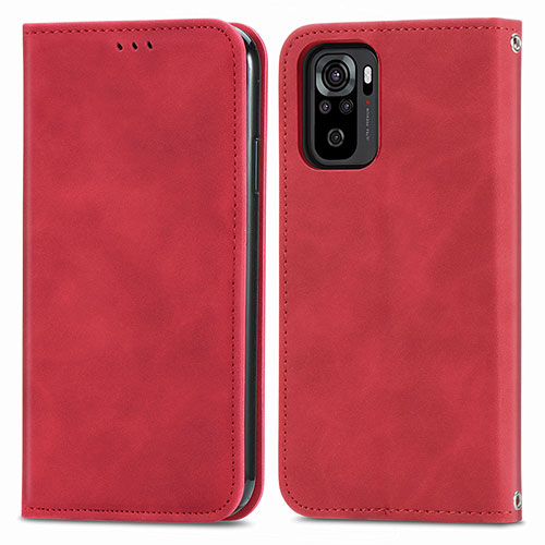 Leather Case Stands Flip Cover Holder S04D for Xiaomi Redmi Note 10 4G Red