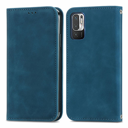 Leather Case Stands Flip Cover Holder S04D for Xiaomi Redmi Note 10 5G Blue