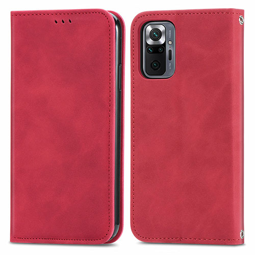 Leather Case Stands Flip Cover Holder S04D for Xiaomi Redmi Note 10 Pro 4G Red