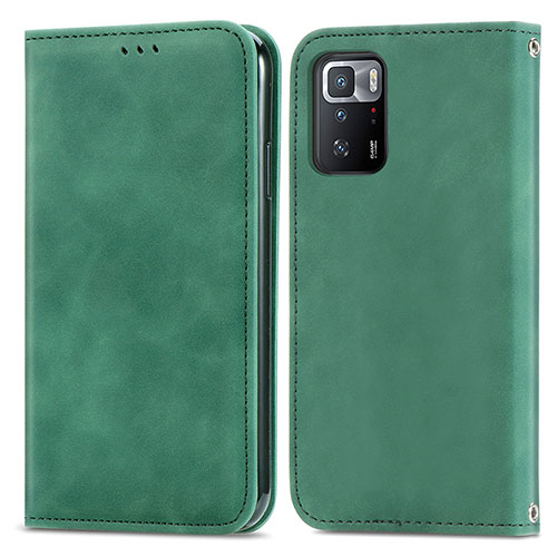 Leather Case Stands Flip Cover Holder S04D for Xiaomi Redmi Note 10 Pro 5G Green