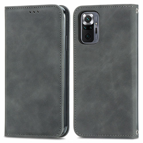 Leather Case Stands Flip Cover Holder S04D for Xiaomi Redmi Note 10 Pro Max Gray