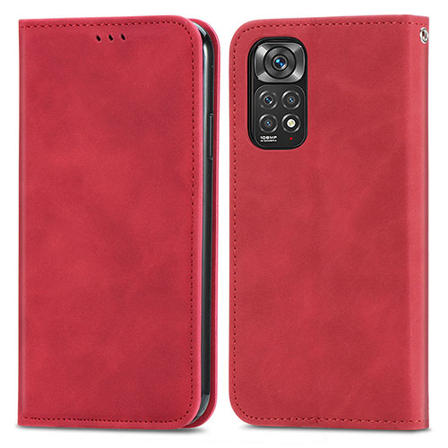 Leather Case Stands Flip Cover Holder S04D for Xiaomi Redmi Note 11 4G (2022) Red