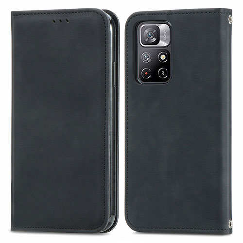 Leather Case Stands Flip Cover Holder S04D for Xiaomi Redmi Note 11 5G Black