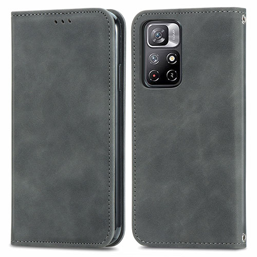 Leather Case Stands Flip Cover Holder S04D for Xiaomi Redmi Note 11 5G Gray