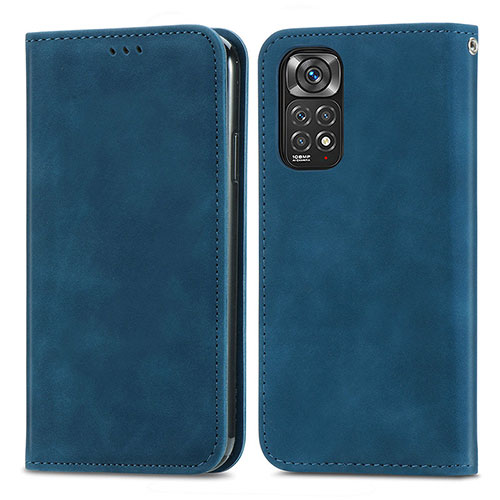 Leather Case Stands Flip Cover Holder S04D for Xiaomi Redmi Note 11 Pro 5G Blue