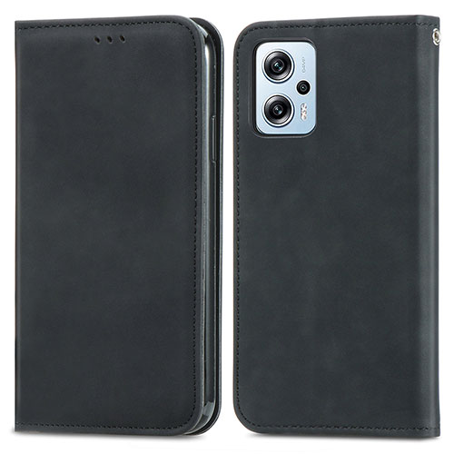 Leather Case Stands Flip Cover Holder S04D for Xiaomi Redmi Note 11 Pro+ Plus 5G Black