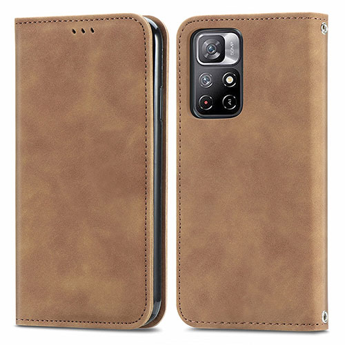 Leather Case Stands Flip Cover Holder S04D for Xiaomi Redmi Note 11T 5G Brown